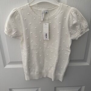 NWT Janie and Jack White Puff Short Sleeve Knit Textured Dot Top size 7